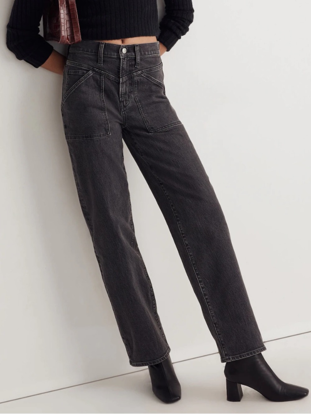 Madewell The Perfect Vintage Wide Leg Patch Pocket Jeans Windhaven Black Size 32